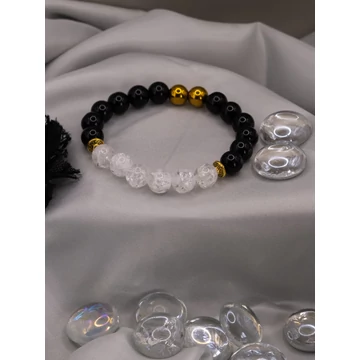 ARCENE ásványkarkötő (8mm - roppantott hegyikristály, fekete obszidián, sötét arany hematit)