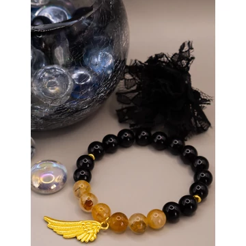 CITHRINE ásványkarkötő (8mm - citrin, fekete obszidián)