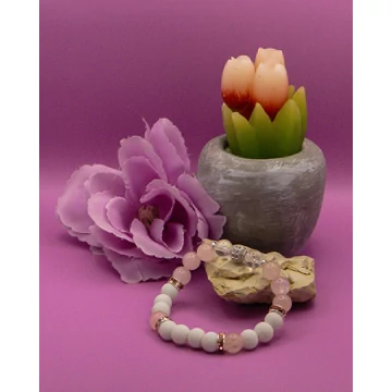 ROSARA ásványkarkötő (8mm - hegyikristály, rózsakvarc, fehér lávakő)