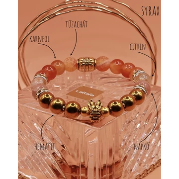 SYRAX ásvánkarkötő (8mm - karneol, tűzachát, citrin, hematit, napkő)