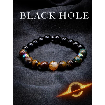 BLACK HOLE ásványkarkötő (Fekete lyuk, 8mm – ónix, tigrisszem, citrin, szivárvány hematit, mozaikkő)