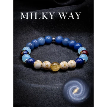 MILKY WAY ásványkarkötő (Tejút, 8mm – opalit, kék aventurin, citrin, lapis lazuli lazurit, szintetikus gyöngy kagylódarabokkal)