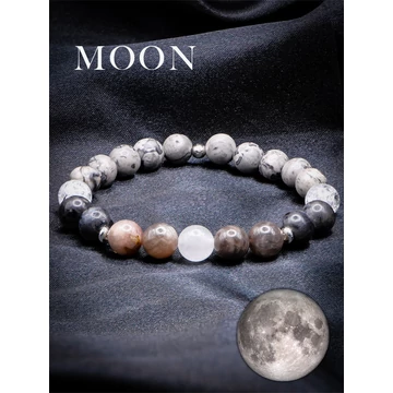 MOON ásványkarkötő (8mm larvikit, hegyikristály, térkép jáspis, holdkő, tejkvarc)