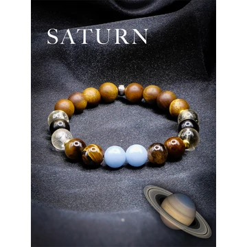 SATURN ásványkarkötő (Szaturnusz, 8mm – angelit, szantálfa, arany obszidián, arany tigrisszem, citrin)