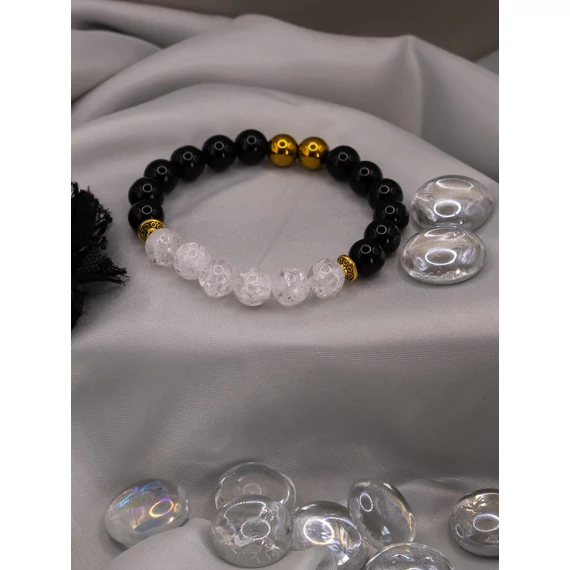 ARCENE ásványkarkötő (8mm - roppantott hegyikristály, fekete obszidián, sötét arany hematit)