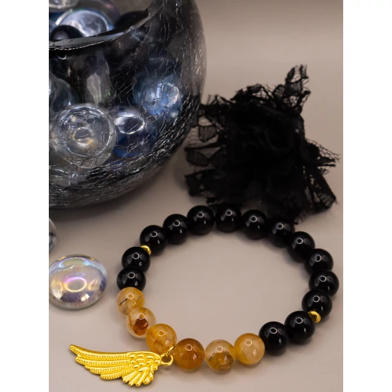 CITHRINE ásványkarkötő (8mm - citrin, fekete obszidián)