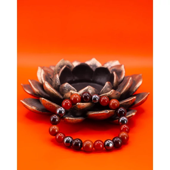 RAVEL ásványkarkötő (8mm - hematit, gránát, vörös jáspis, piros jáde)