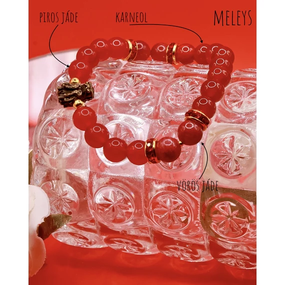 MELEYS ásványkarkötő (8mm - piros jáde, karneol, vörös jáde)