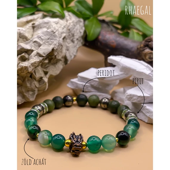 RHEAGAL ásványkarkötő (8mm - peridot, pirit, zöld achát)