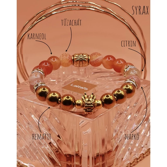 SYRAX ásvánkarkötő (8mm - karneol, tűzachát, citrin, hematit, napkő)