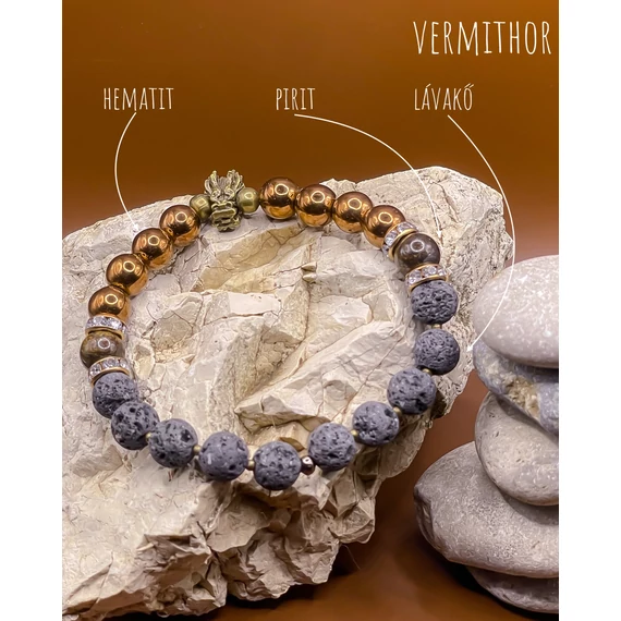 VERMITHOR ásványkarkötő (8mm -  pirit, hematit, lávakő)