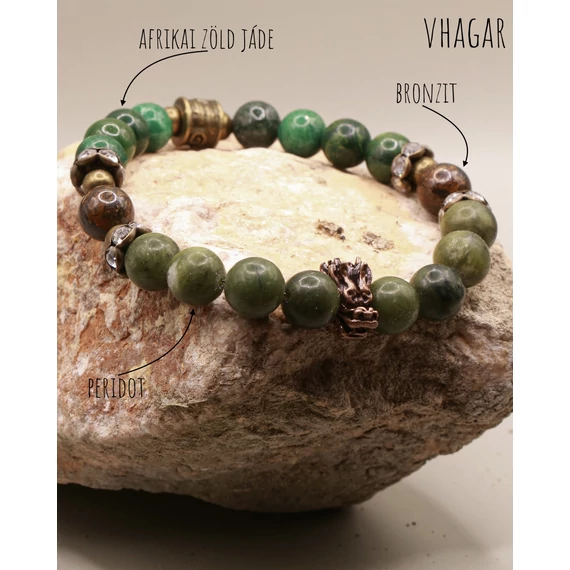 VHAGAR ásványkarkötő (8mm - peridot, bronzit, afrikai zöld jáde)