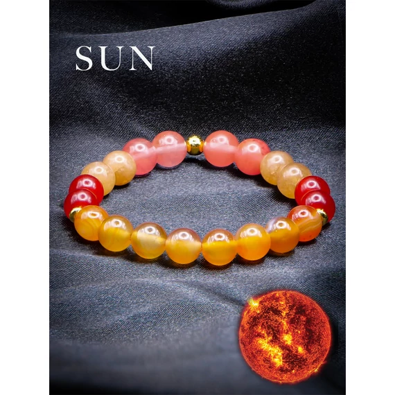 SUN ásványkarkötő (Nap, 8mm – karneol, piros jáde, cseresznye kvarc, napkő)