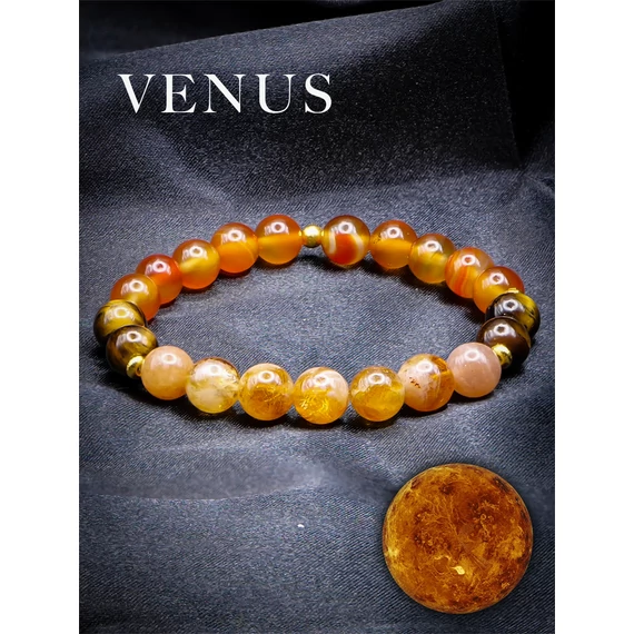 VENUS ásványkarkötő (Vénusz, 8mm – tigrisszem, citrin, napkő, karneol)