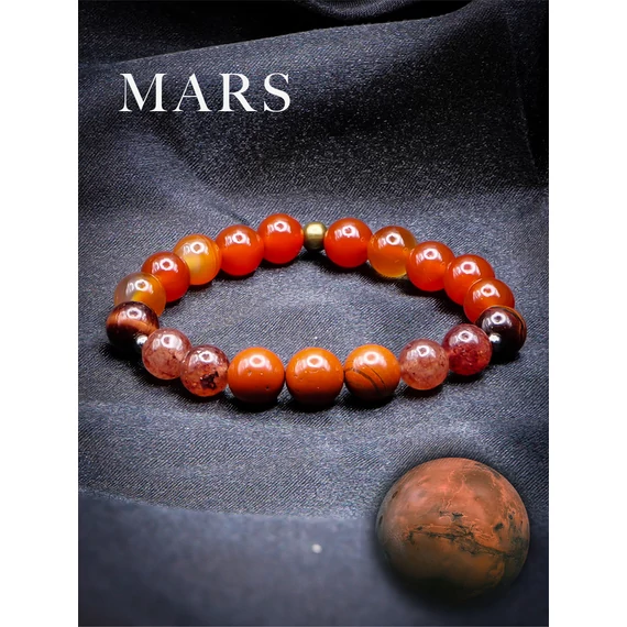 MARS ásványkarkötő (8mm eperkvarc, vörös jáspis, vörös tigrisszem, karneol)