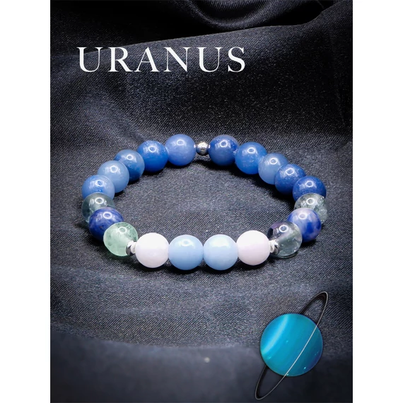 URANUS ásványkarkötő (Uránusz, 8mm – angelit, kék aventurin, szodalit, fluorit, akvamarin)